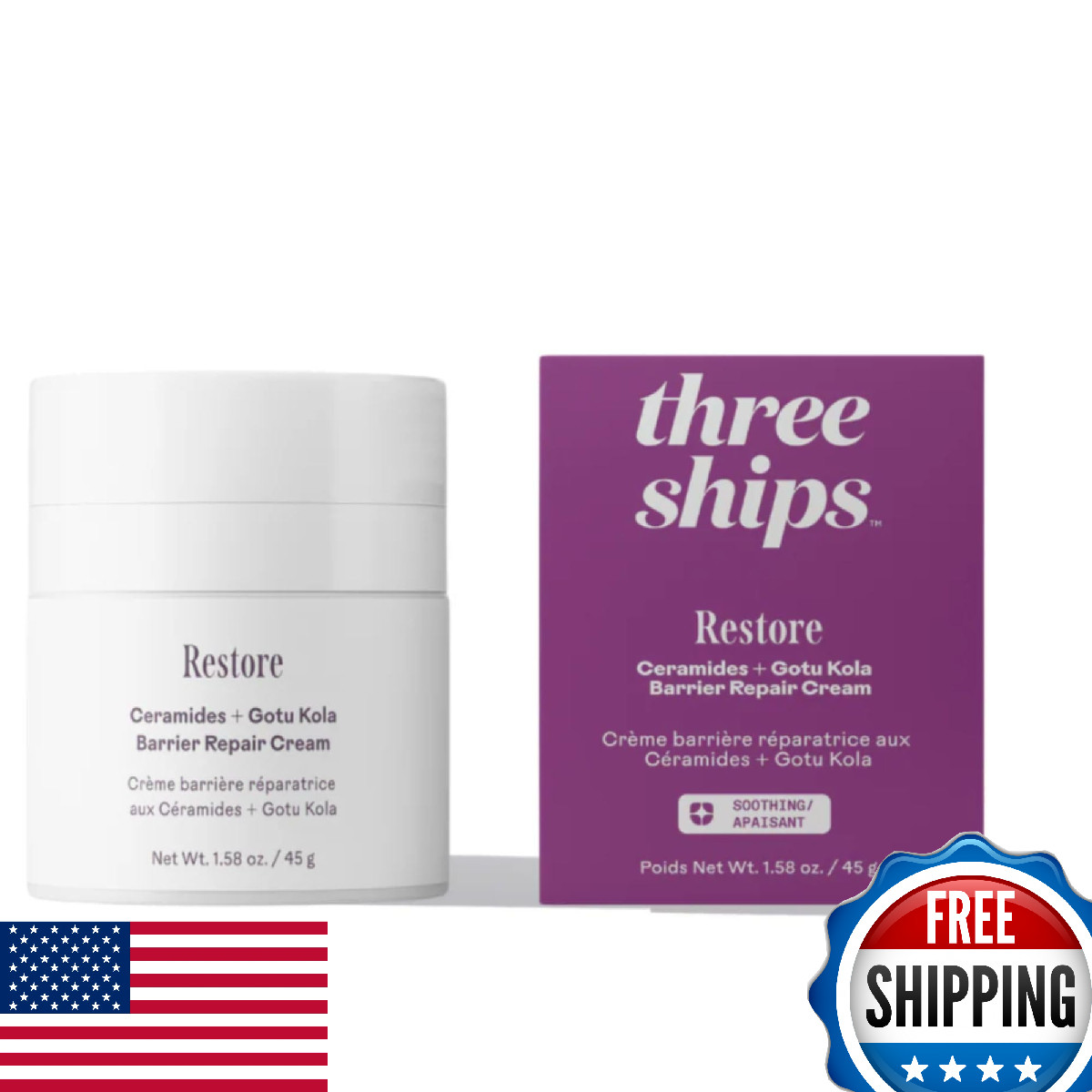 Three Ships Restore Ceramides + Gotu Kola Barrier Repair Cream | Moisturize Calm