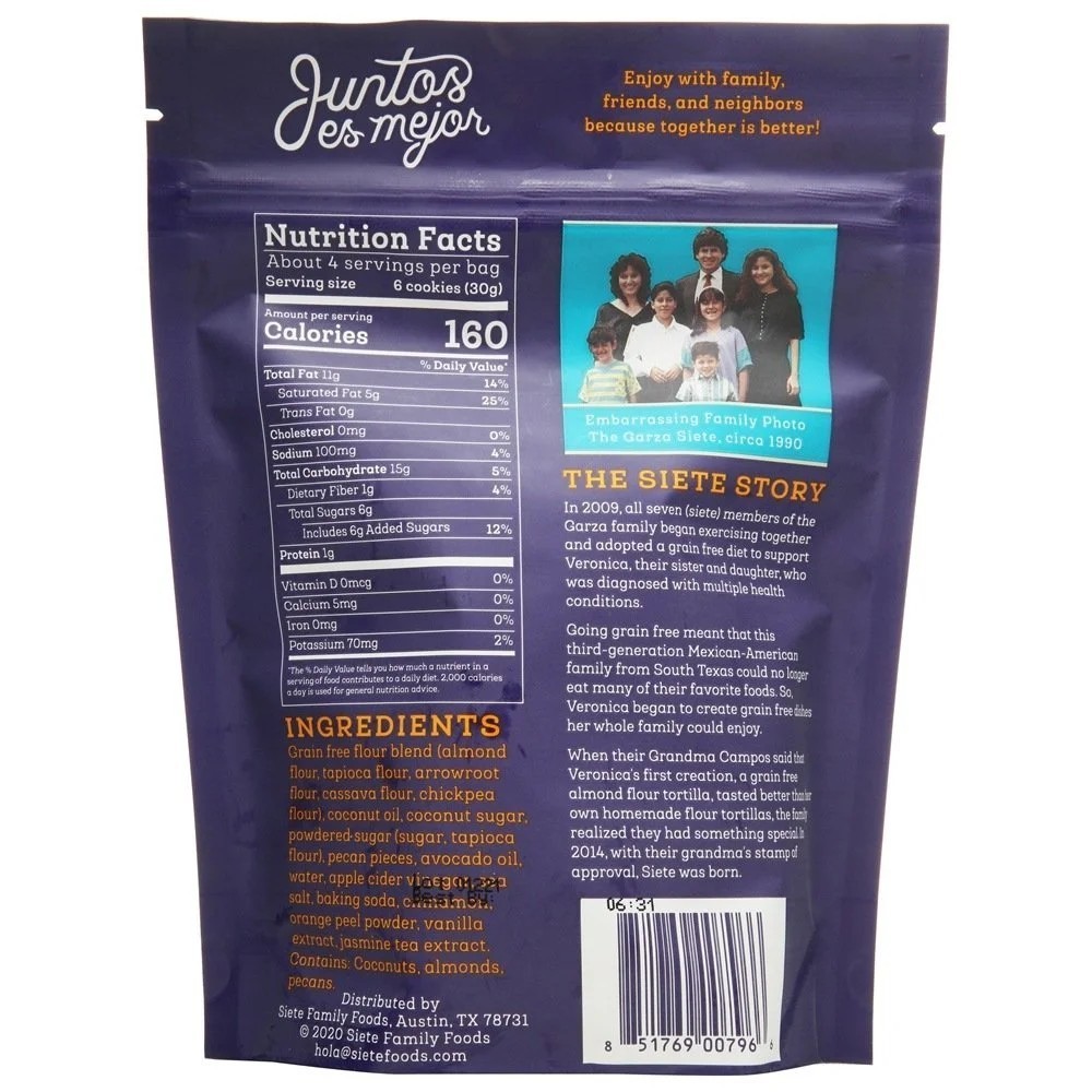 SIETE Family Foods Grain Free Mexican Wedding Cookies 4.5 oz Bag – 3 BAGS
