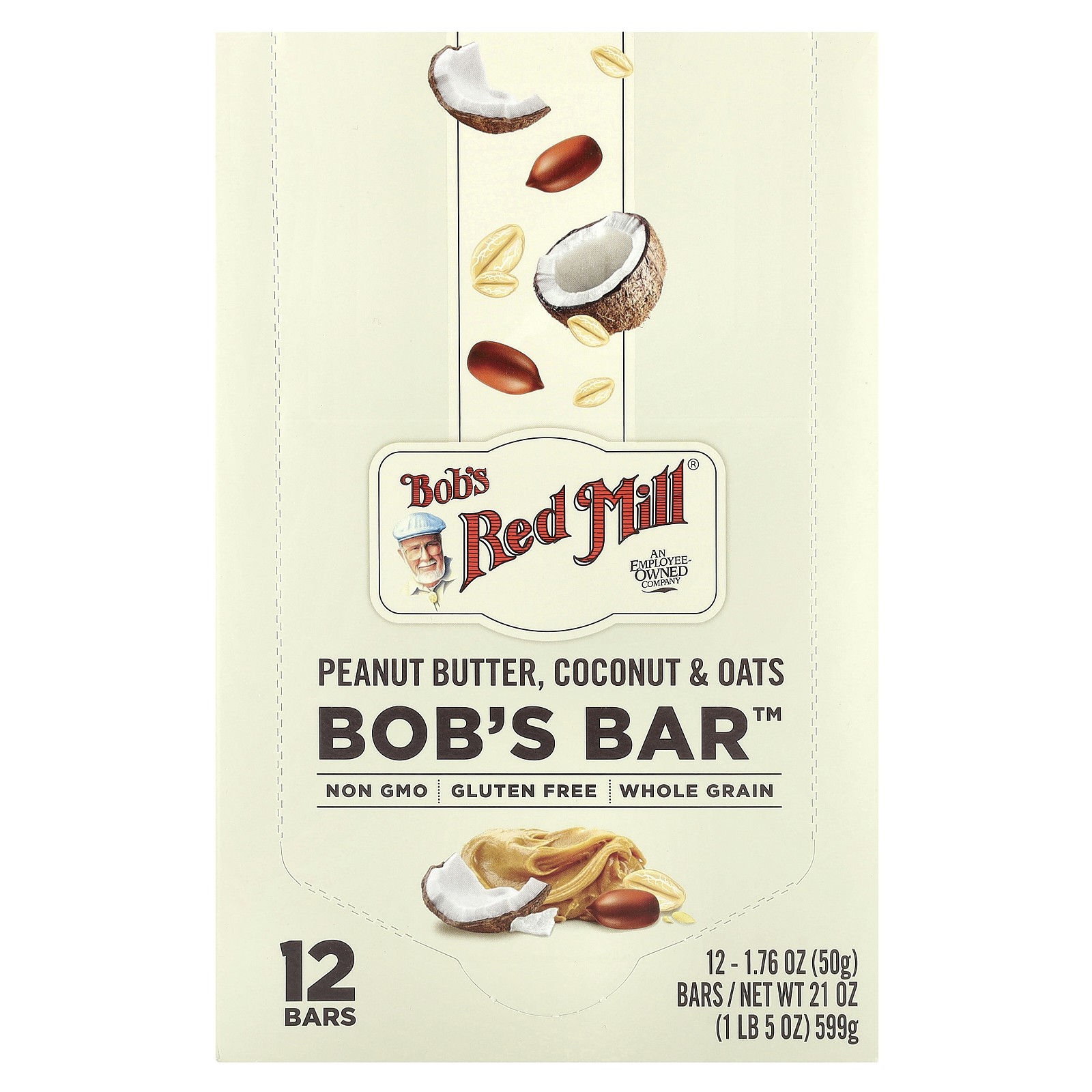 Bob’s Bar™, Peanut Butter, Coconut & Oats, 12 Bars, 1.76 oz (50 g) Each