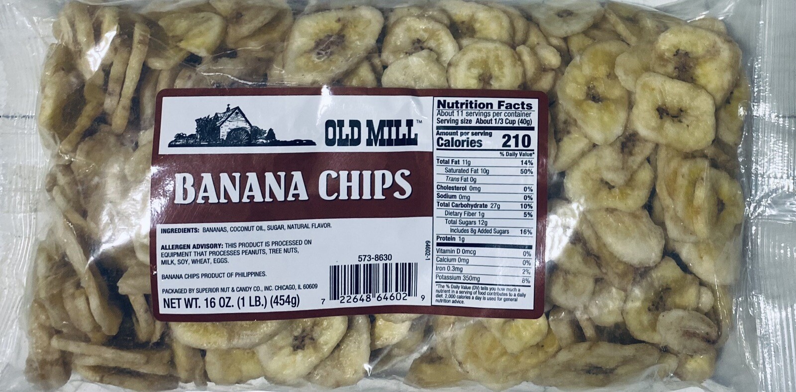 Old Mill Dried Banana Chips 16 oz Bag FRESH