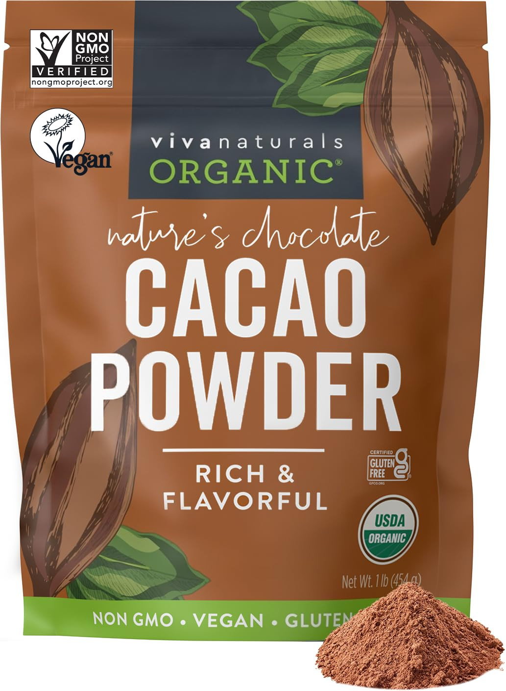 Organic Cacao Powder, 1Lb – Unsweetened Cacao Powder with Rich Dark Chocolate Fl