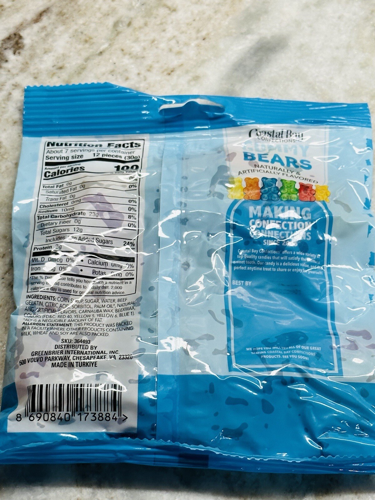 Coastal Bay Gummy Bears Fat Free 1ea 8oz. Bag-Brand New-SHIP N 24 HOURS
