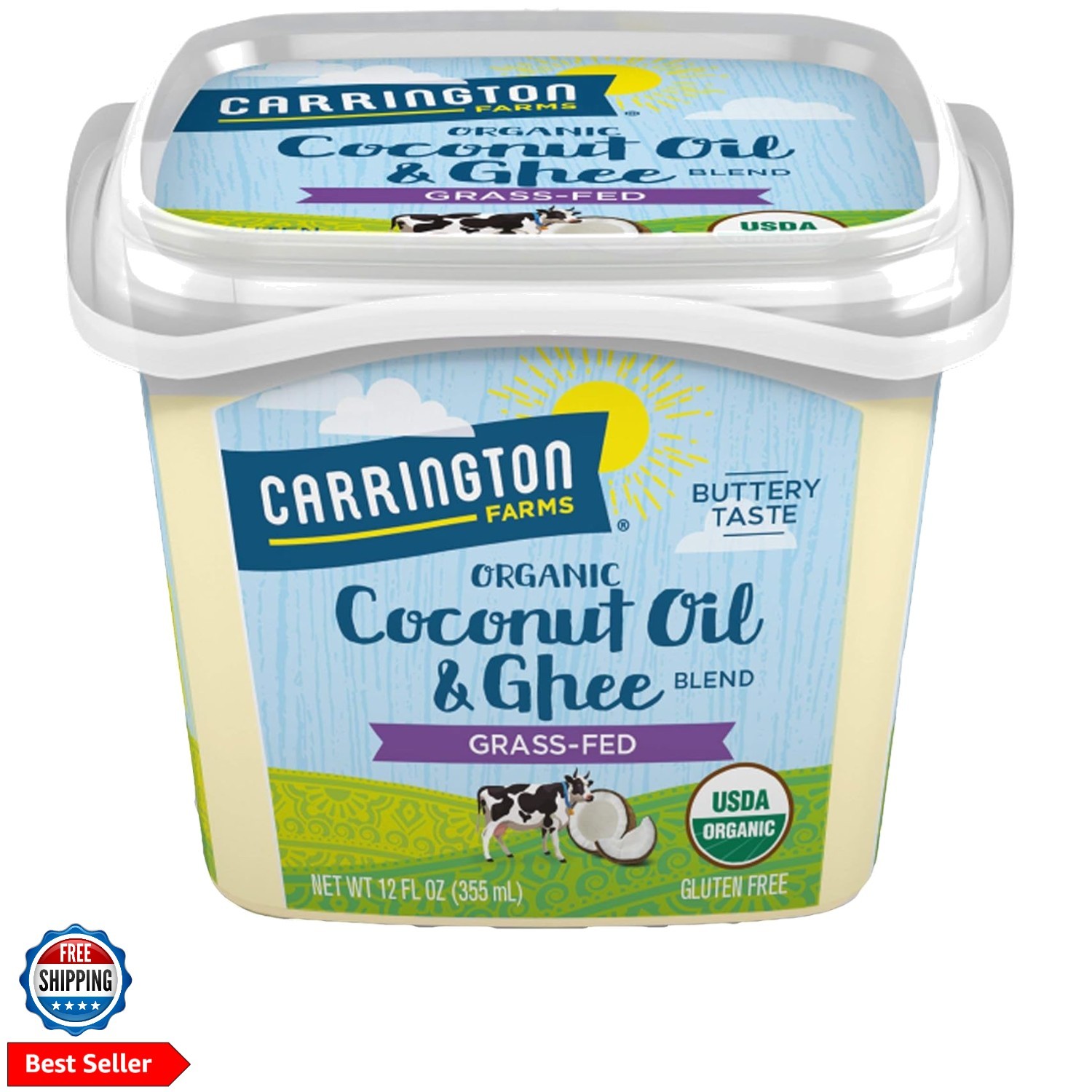 USDA Organic Grass Fed Blend, Ghee and Coconut Oil, 12 Fl Oz