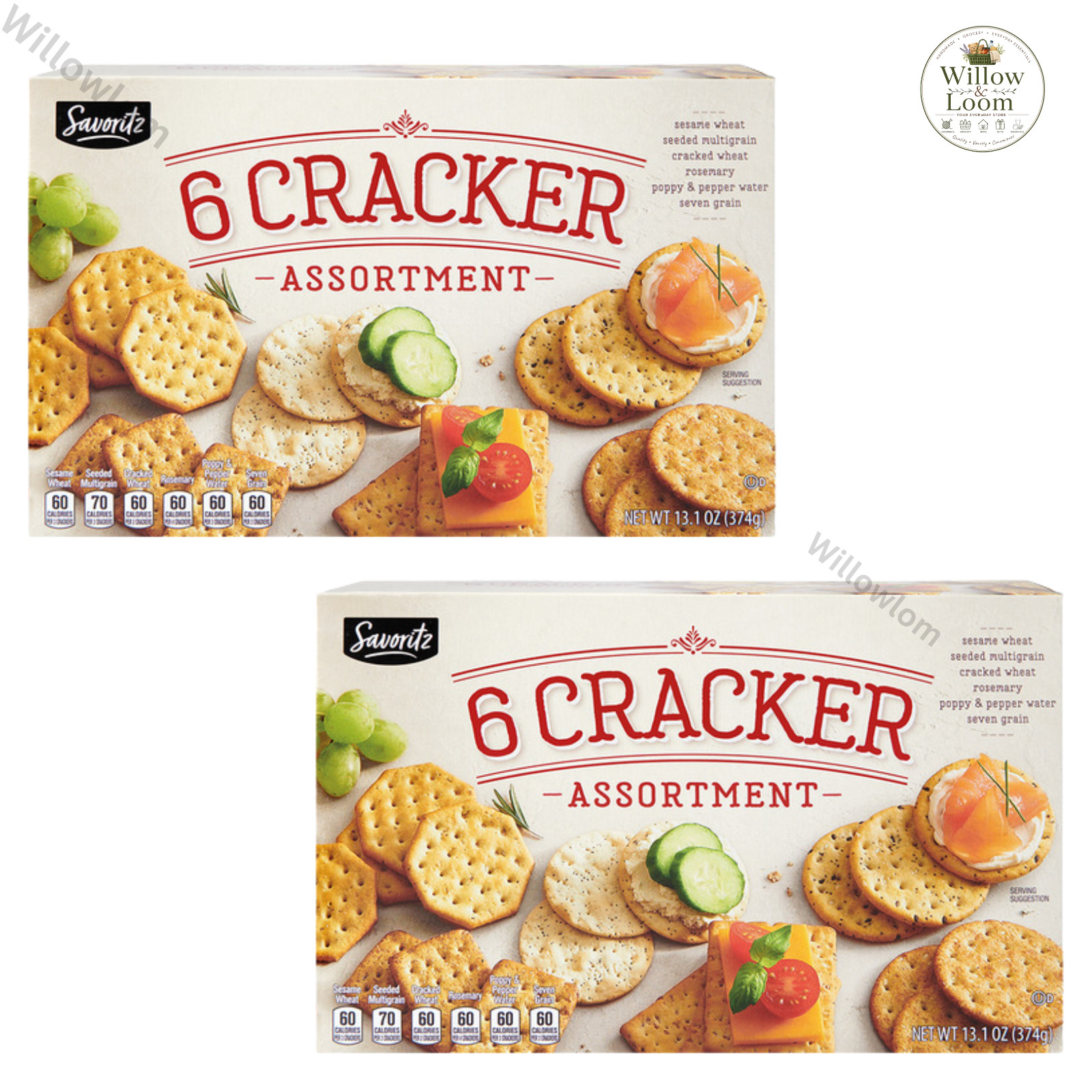 Savoritz Six Cracker Assortment 13.1 oz Sesame Multigrain Rosemary Pack of 2