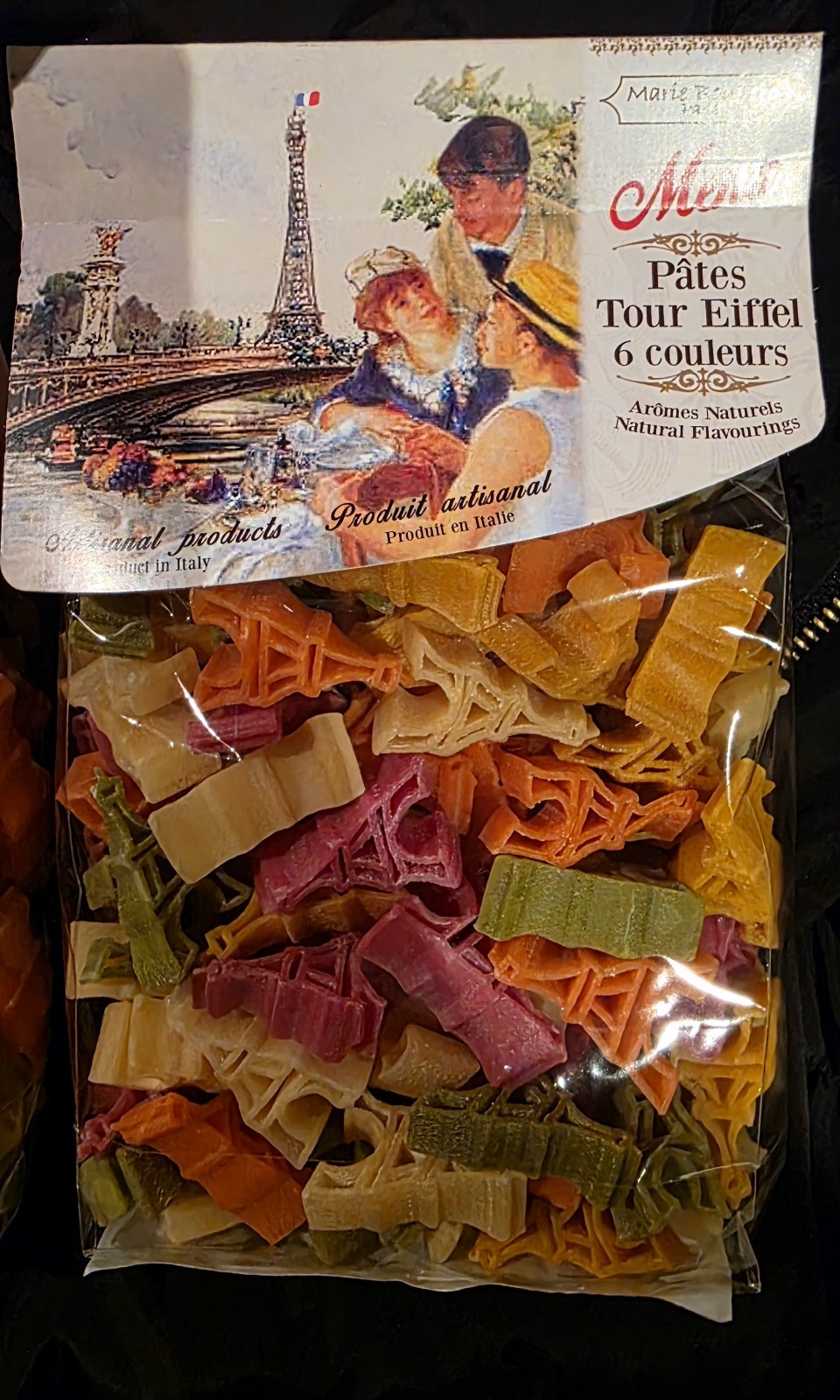 ONE BAG TOUR EIFFEL TOWER COLORFUL SHAPED PASTA PARIS FRANCE NOODLES COOKING