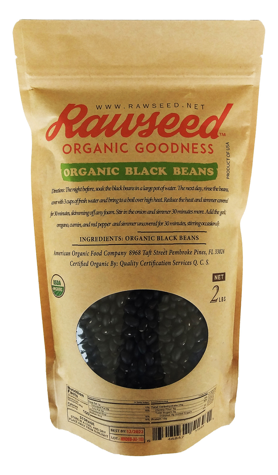 Rawseed Organic Certified Black Beans Harvested in USA 2 Lbs/ Value Pack