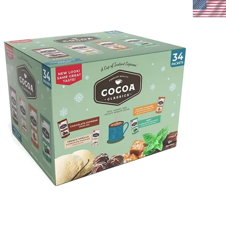 34-Count Creamy Hot Cocoa Mix Variety – Chocolate Supreme, Salted Caramel & More