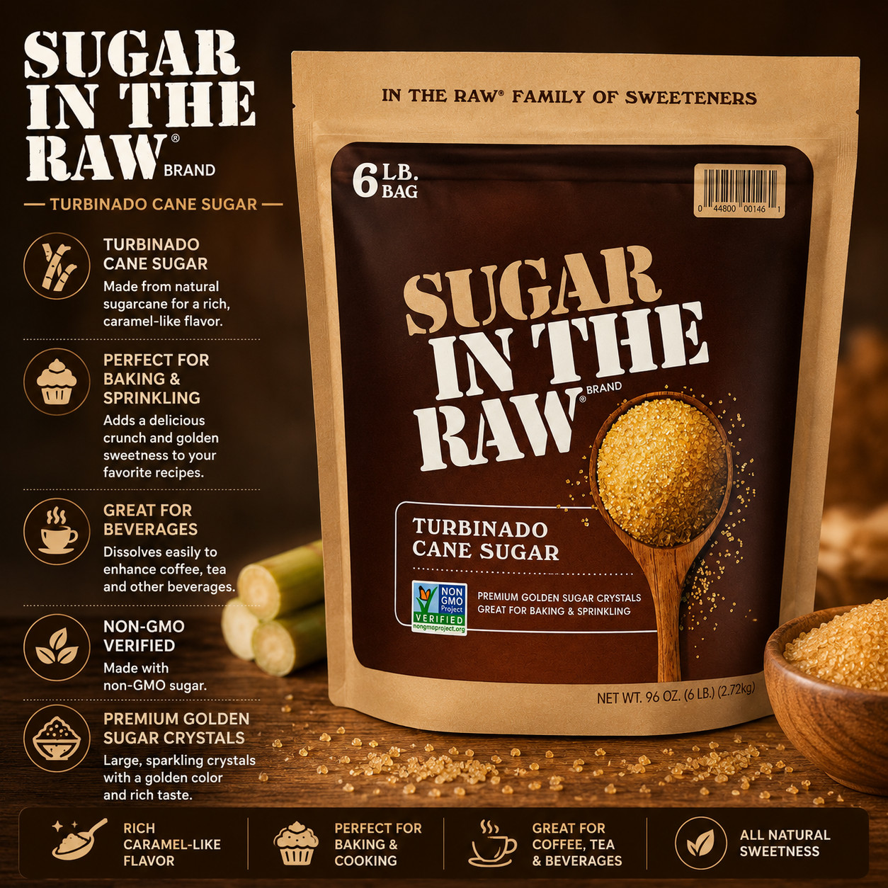 Sugar In The Raw, Turbinado Cane Sugar, 96 oz