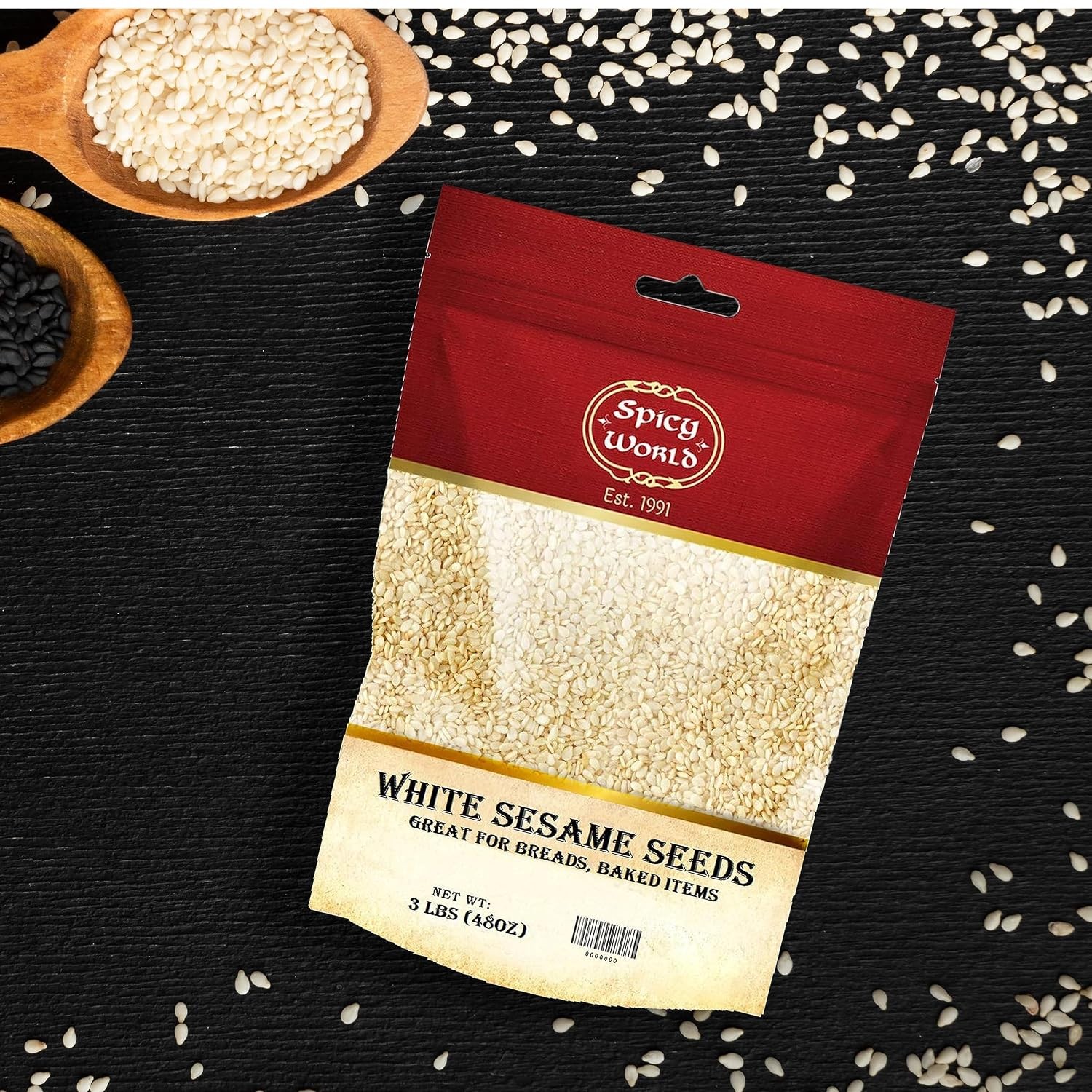 White Sesame Seeds 3 LB Bag – Natural, Raw, Hulled, Non-Gmo, Bulk Resealable Bag