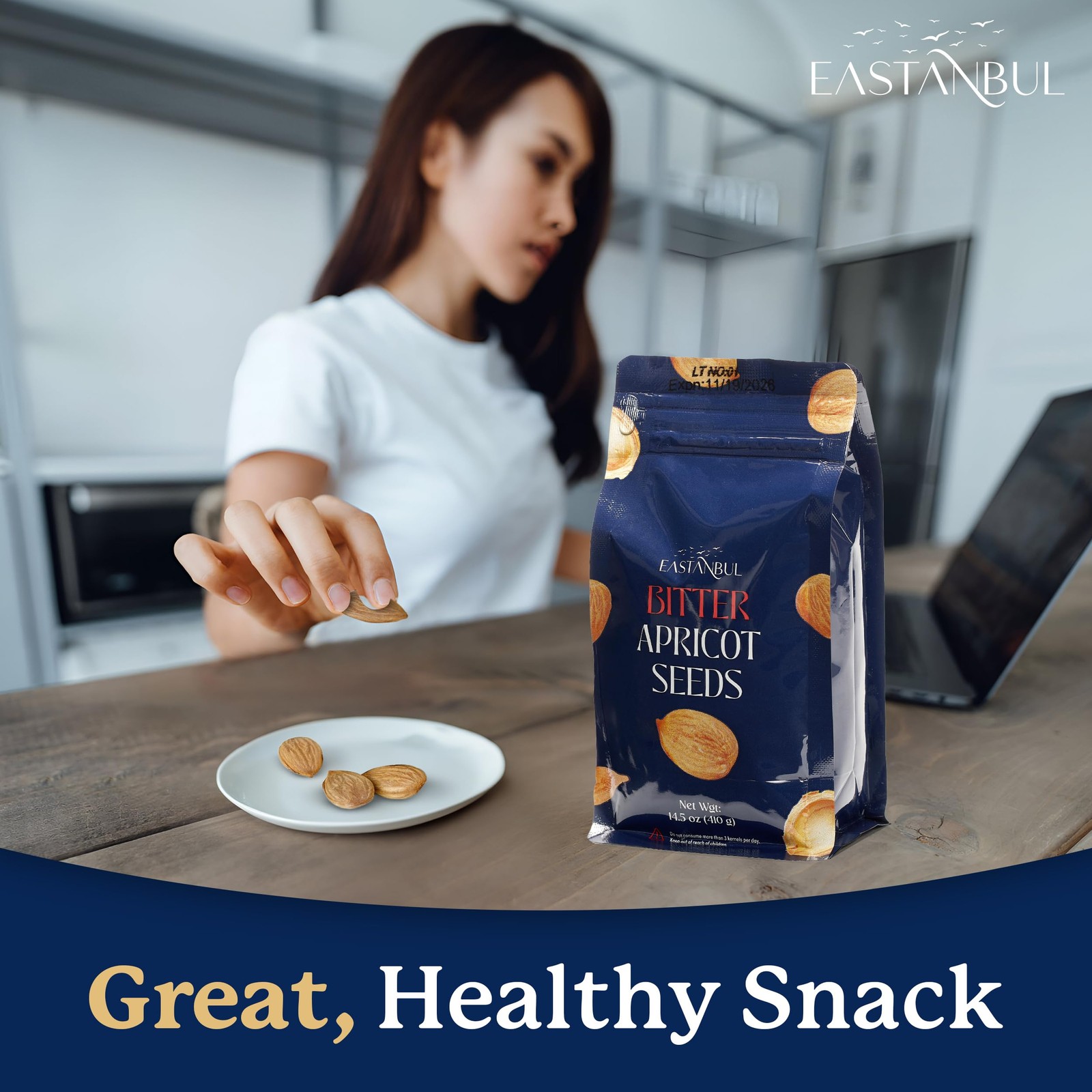 Eastanbul Apricot Seeds, 14.5oz, Kernels, Raw & Bitter 410g, Brown