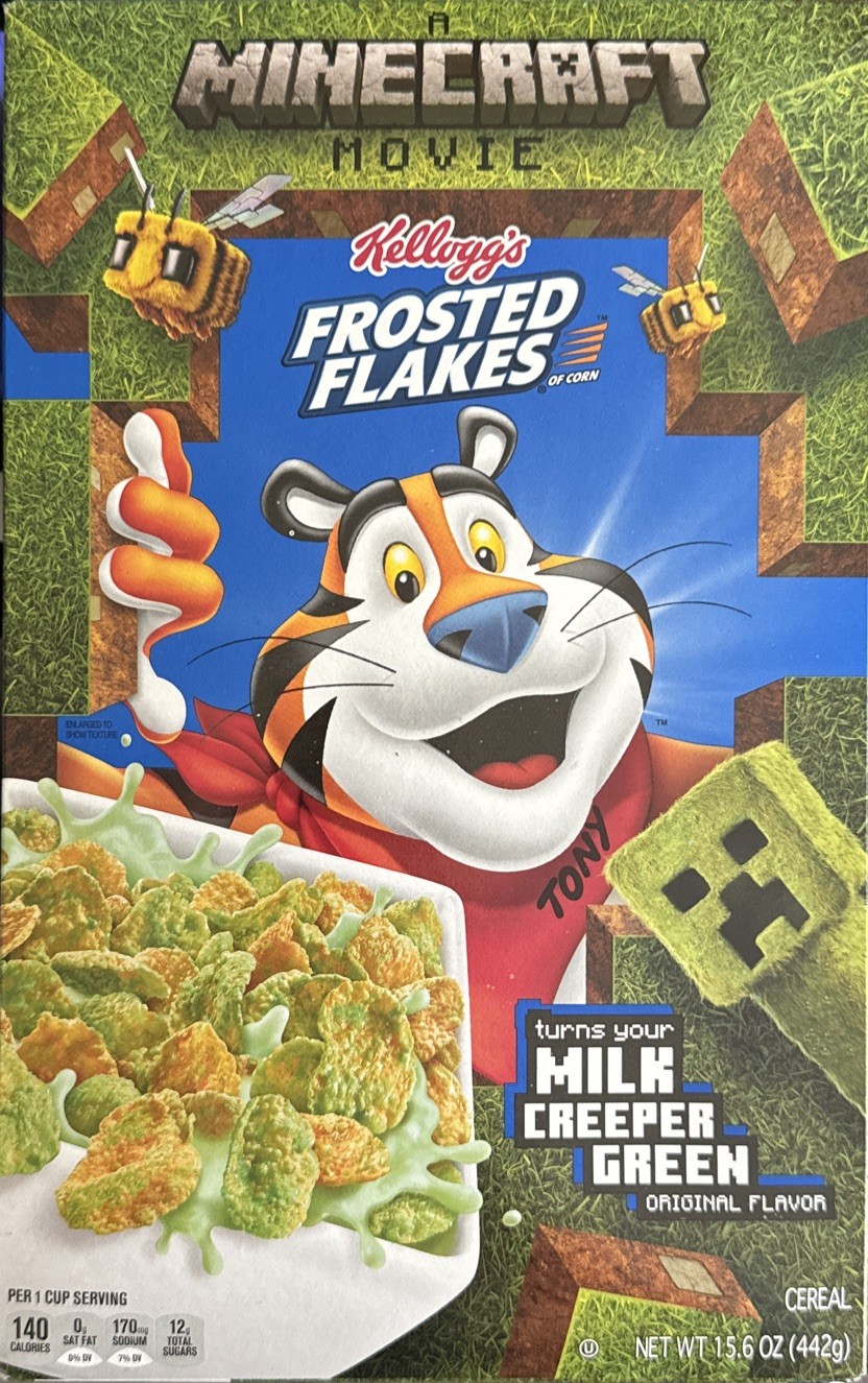 🔵 New Limited Edition Kellogg’s Frosted Flakes Minecraft Green Cereal 15.6oz 🤩