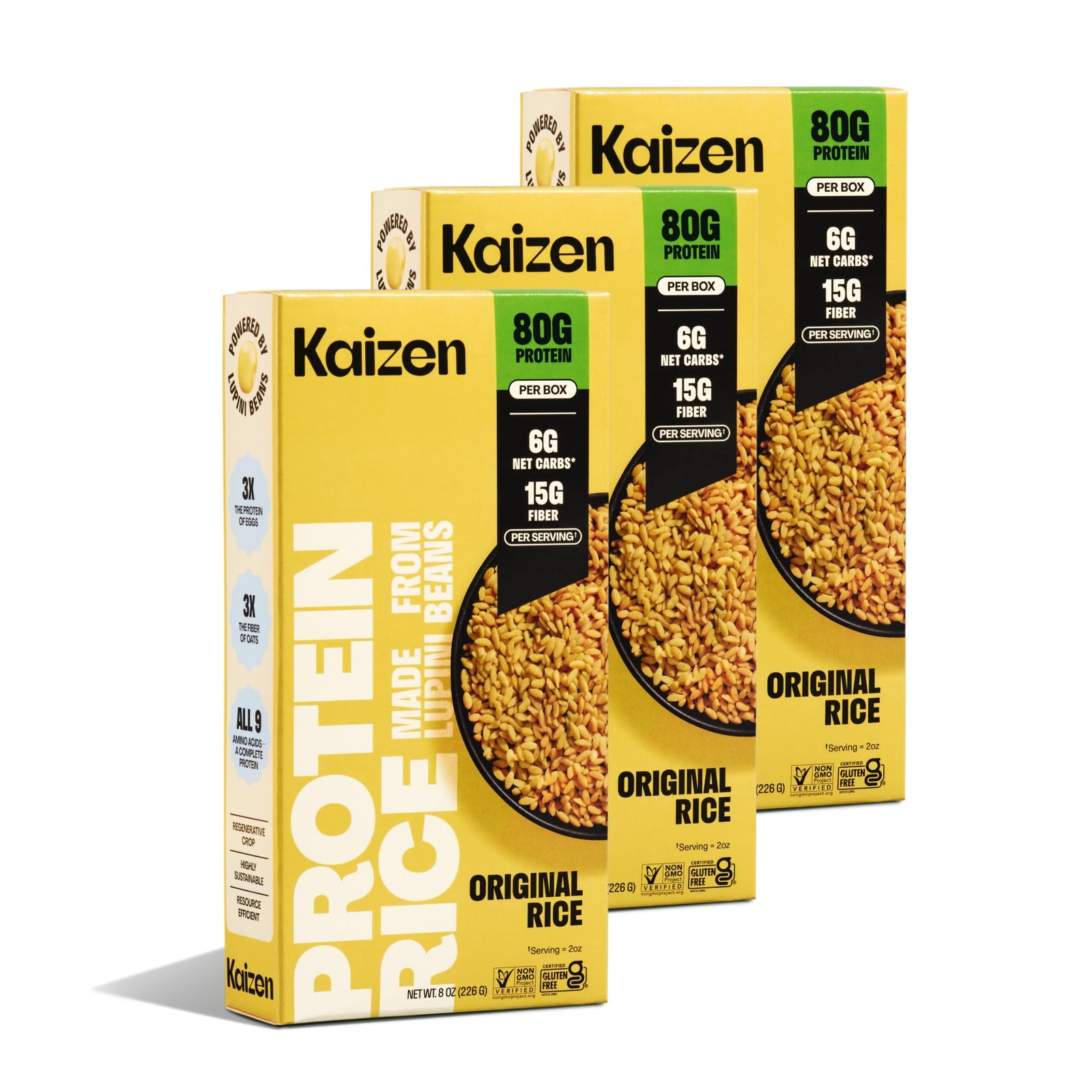 Kaizen Original Protein Rice, 20g Protein, Low Carb (6g 8 Ounce (Pack of 3)