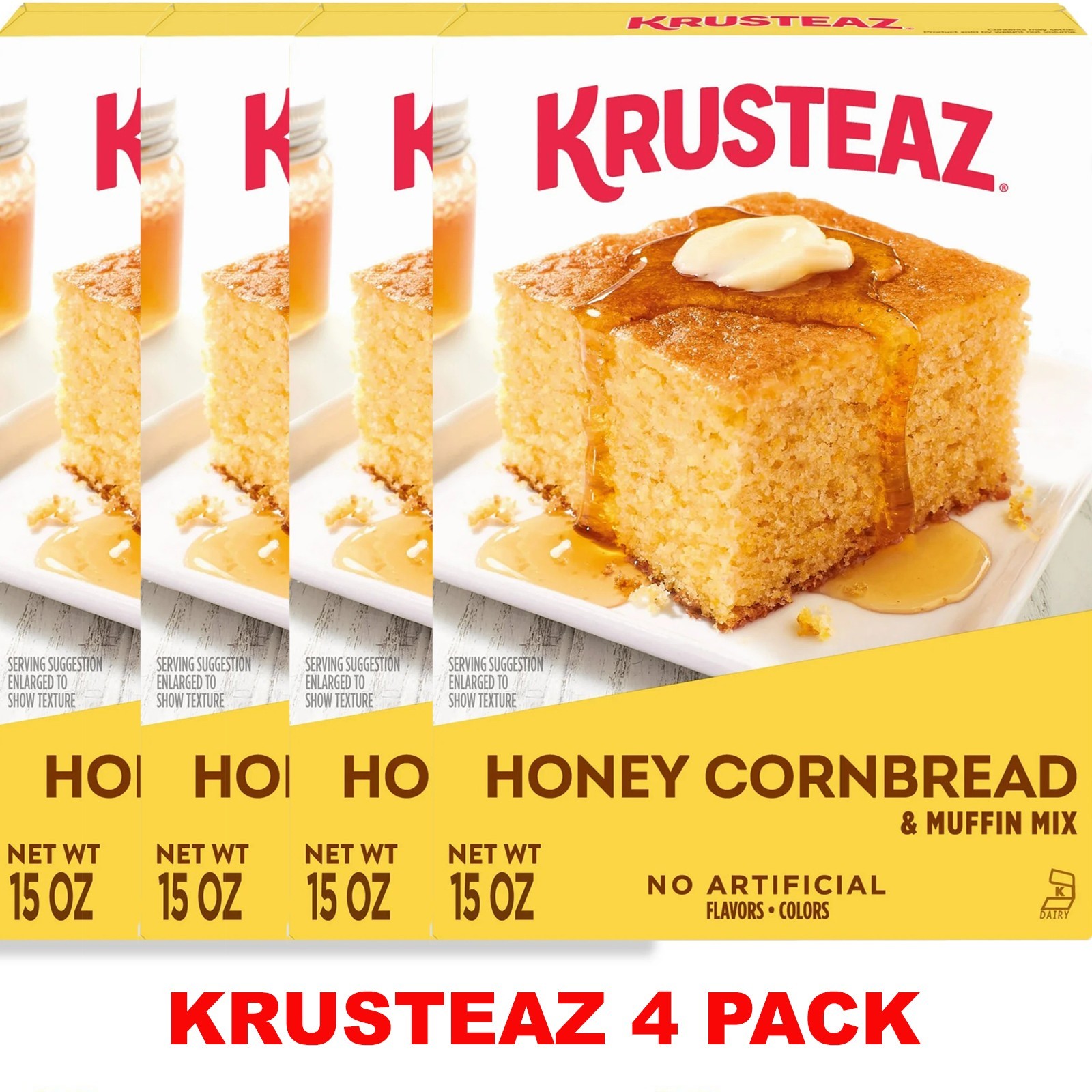 4x KRUSTEAZ Honey Cornbread & Muffin Mix 15 oz Box – 4 PACK