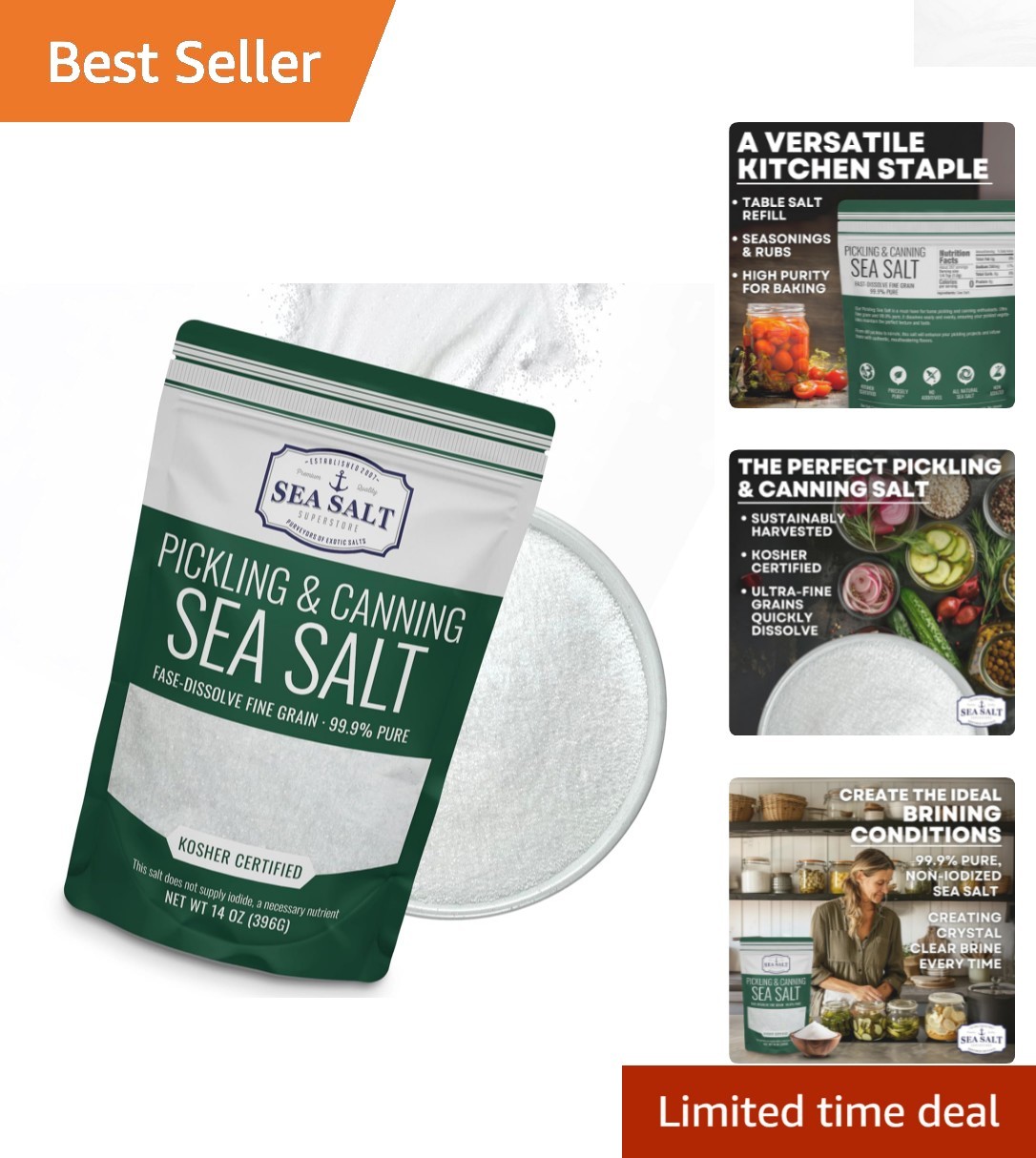 Kosher Pickling & Curing Salt – 14 oz Fine Crystal Natural Preserving Essential