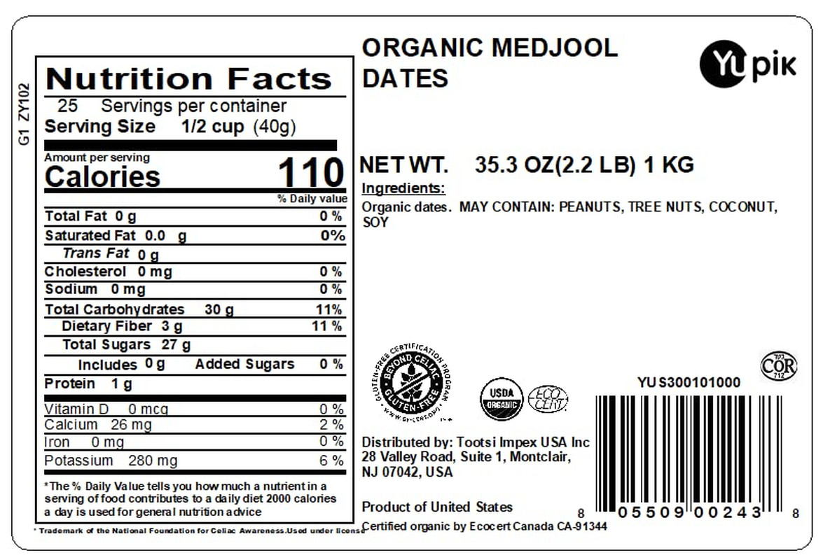 Organic Medjool Dates with Pits, 2.2 Lb (35.2 Oz), Non-Gmo, Gluten-Free, Vegan,