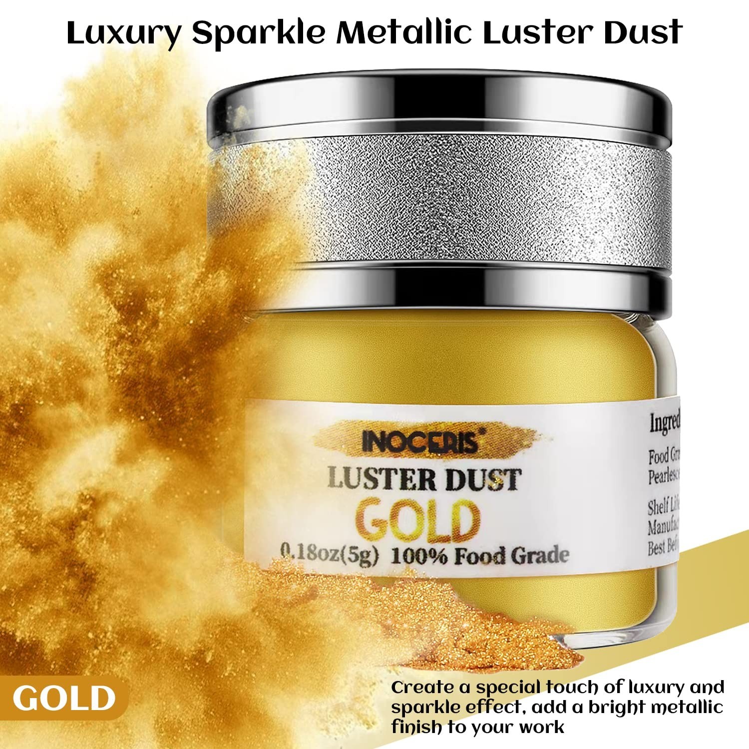 Edible Luster Dust, 5 Grams Food Grade Gold Cake Dust Shimmer Metallic Gold F…