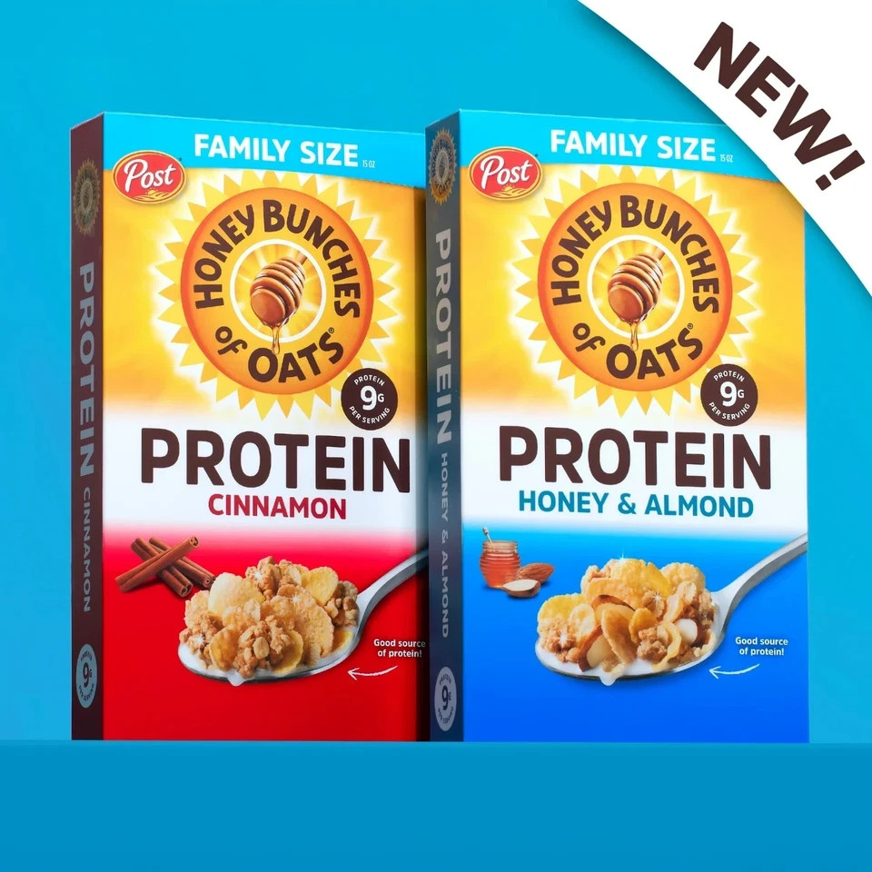 Honey Bunches Of oats PROTEIN Honey & Almond cereal Box 15 oz….