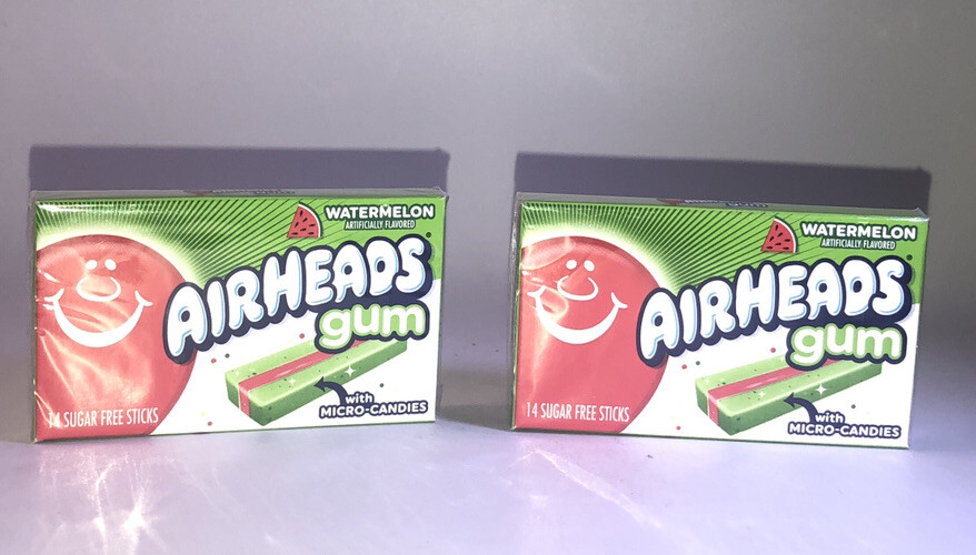 SHIP N 24HRS-2 Pkgs Airheads Gum Watermelon Chewing Gum 14 Pcs Ea Pack-BRAND NEW