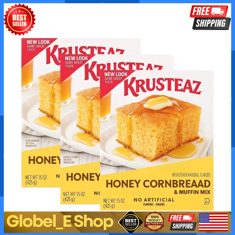 (3 pack) Krusteaz Honey Cornbread and Muffin Mix, Honey Cornbread Mix,15 oz Box