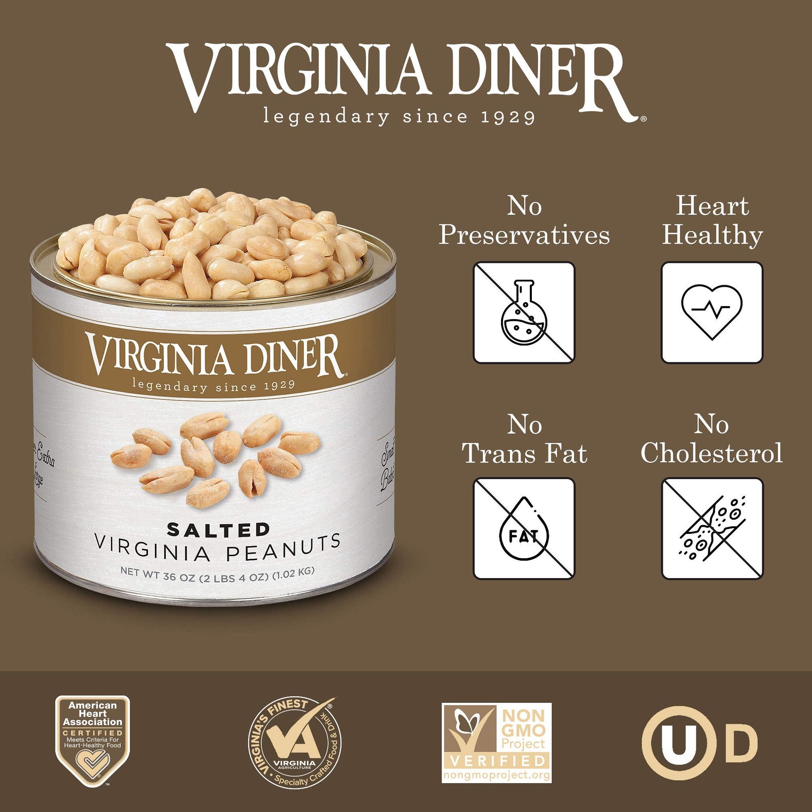 XL Blister Roasted Virginia Peanuts Salted 36 Oz Tin Heart Healthy All Natural