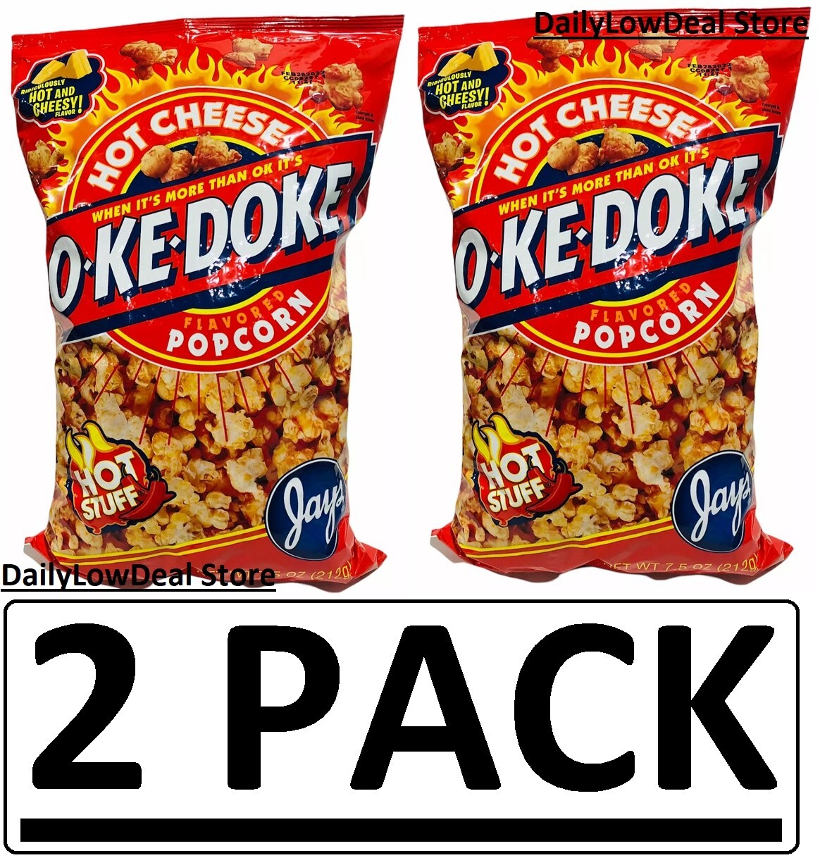 2 PACK – Okedoke HOT Cheese Flavored Popcorn Jays 7.5 oz O Ke Doke (Total 15 oz)