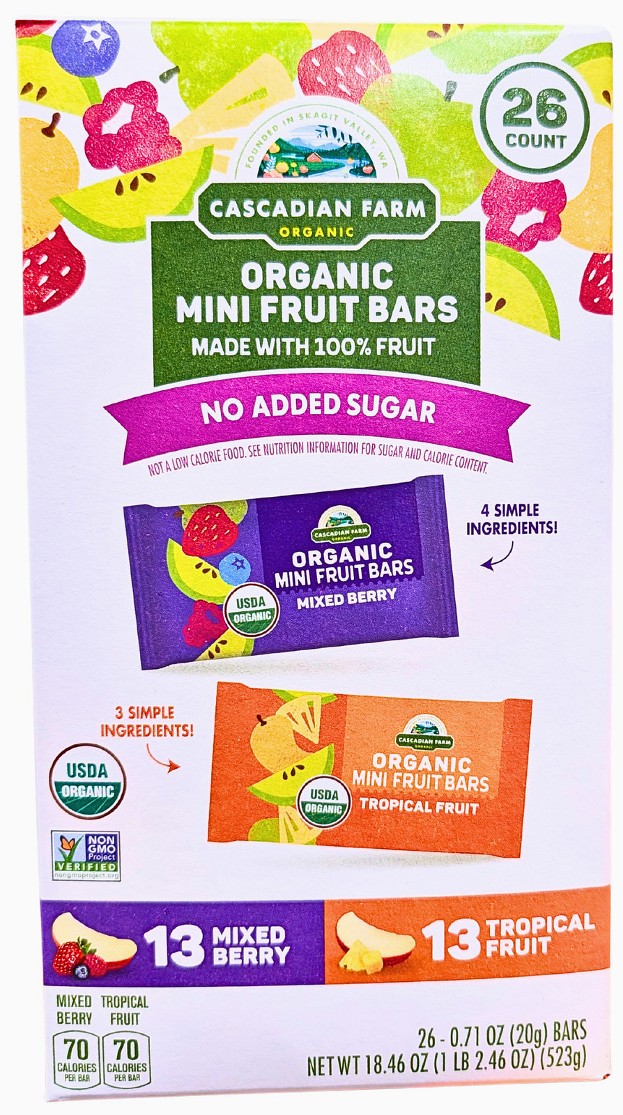 Cascadian Farm Organic Mini Fruit Bars Variety Pack 26 Count Box EXP 02/2027