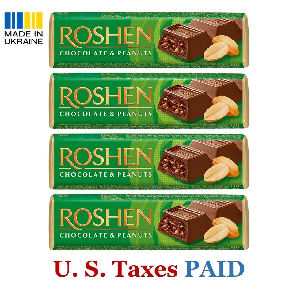 4 Pack Roshen Milk Chocolate Bars 38 g Creamy Peanut Filling Made in Ukraine