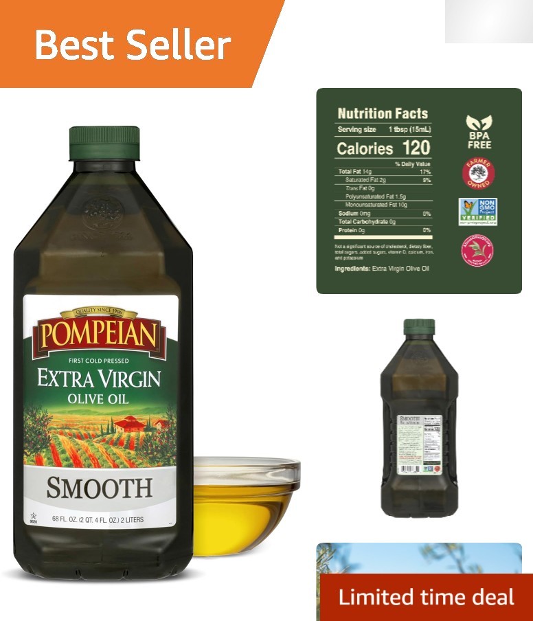 Expertly Crafted Smooth Extra Virgin Olive Oil – 68 Fl Oz, Rich in Antioxidants