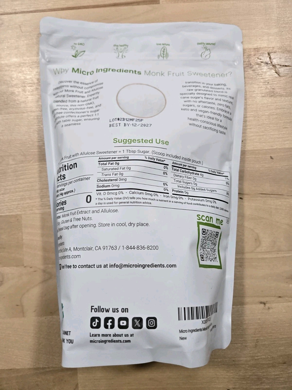 Monk Fruit Sweetener with Allulose, Classic White, 2 lb (907 g)