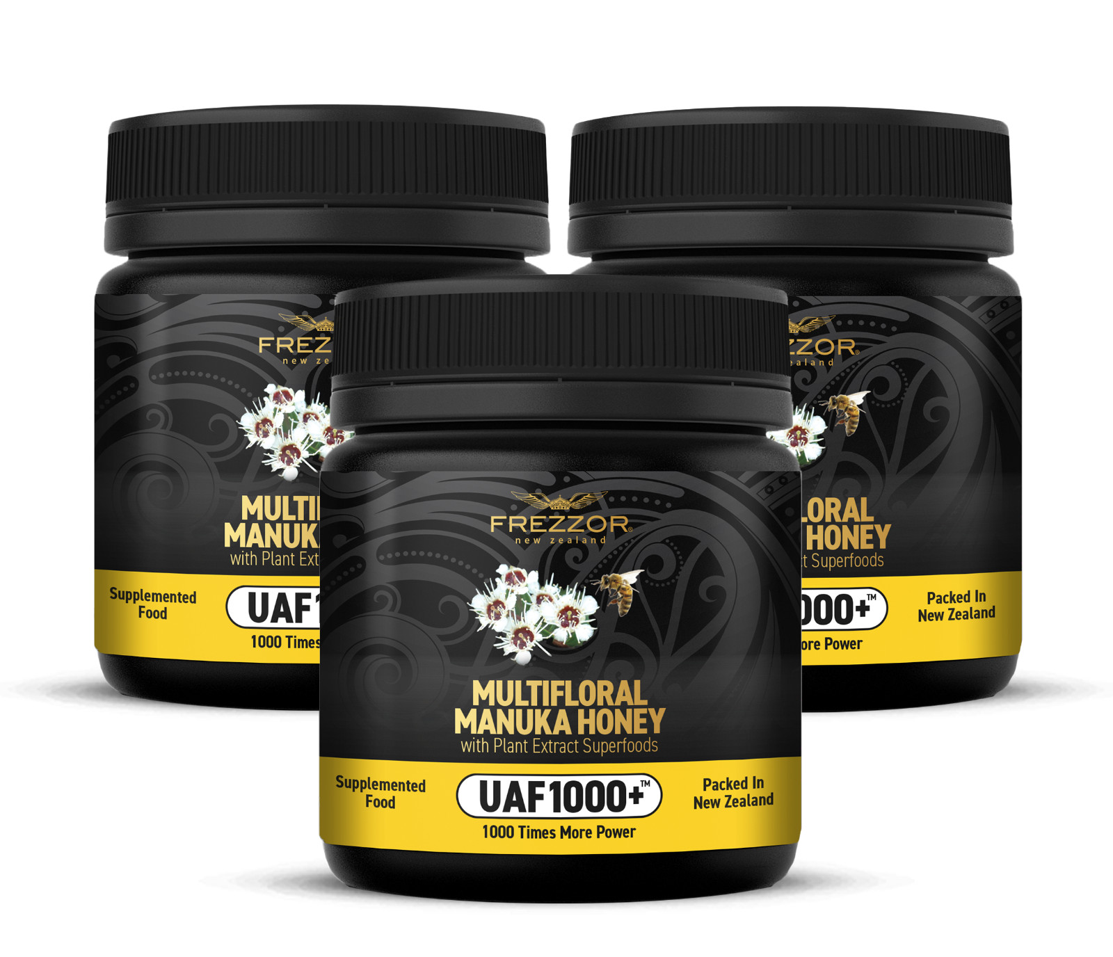 FREZZOR NEW ZEALAND MULTIFLORAL MANUKA HONEY Cold & Flu Symptom Relief 3 Jars