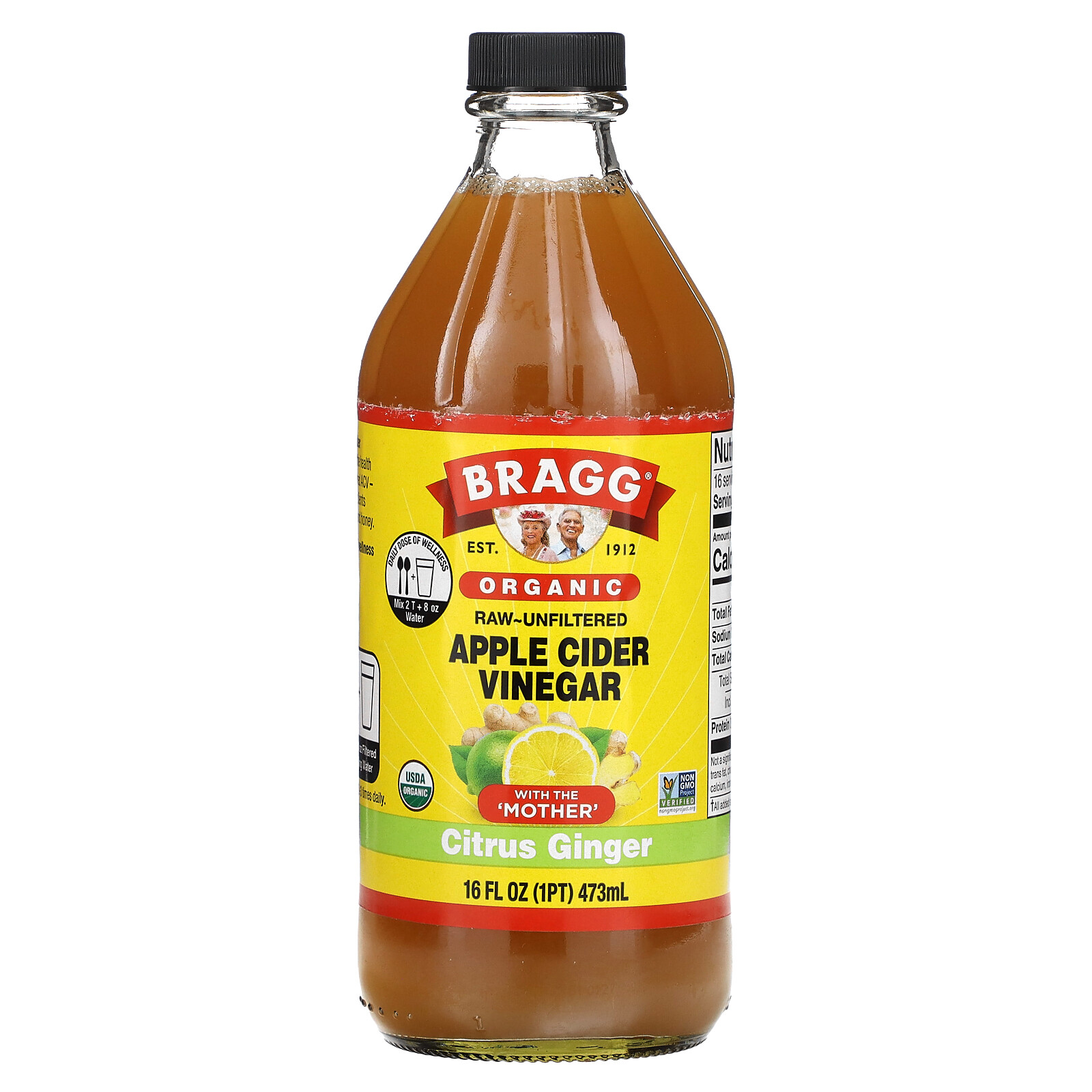 Organic Apple Cider Vinegar With The ‘Mother’, Citrus Ginger, 16 fl oz (473 ml)