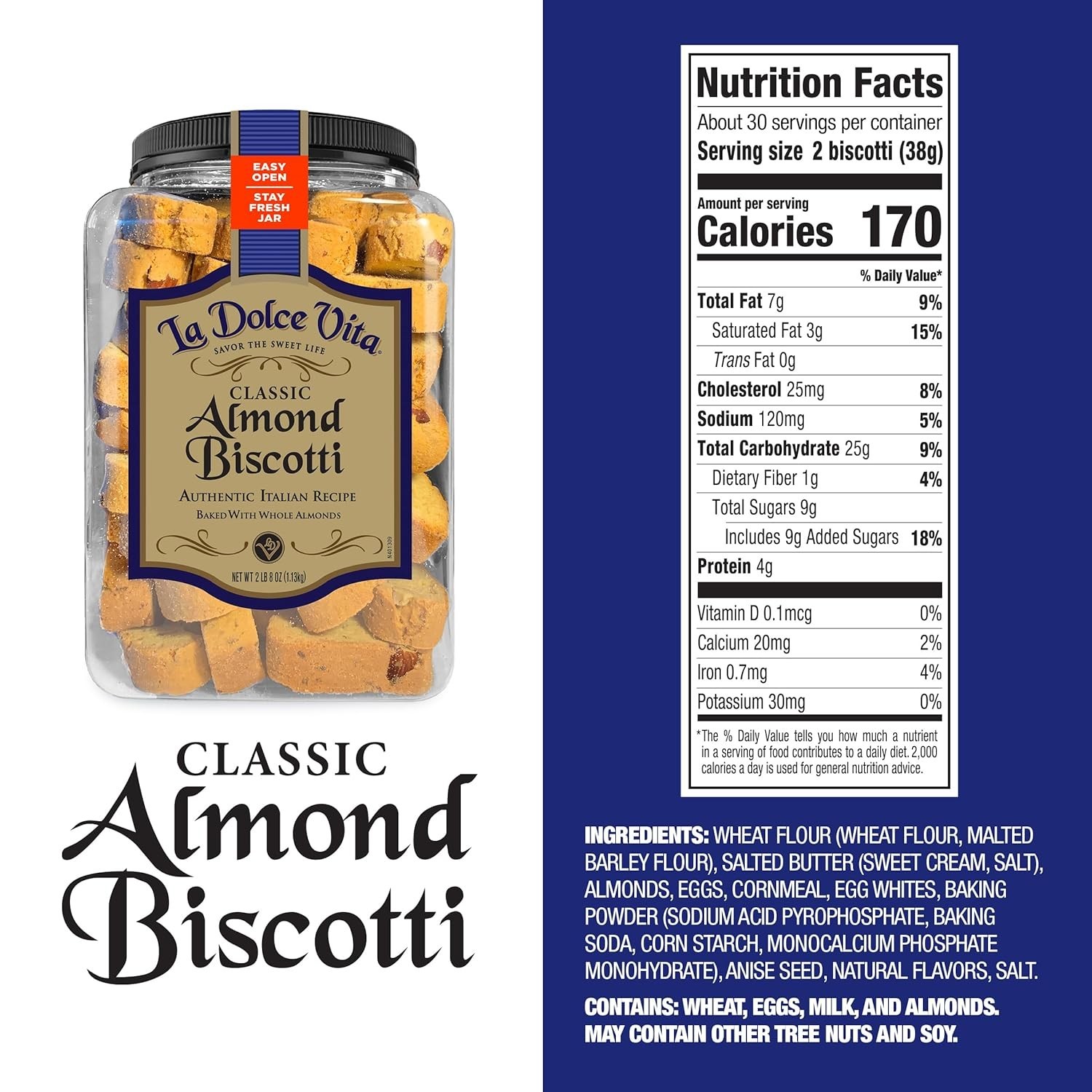 Classic Italian Biscotti Cookies with Whole Almonds