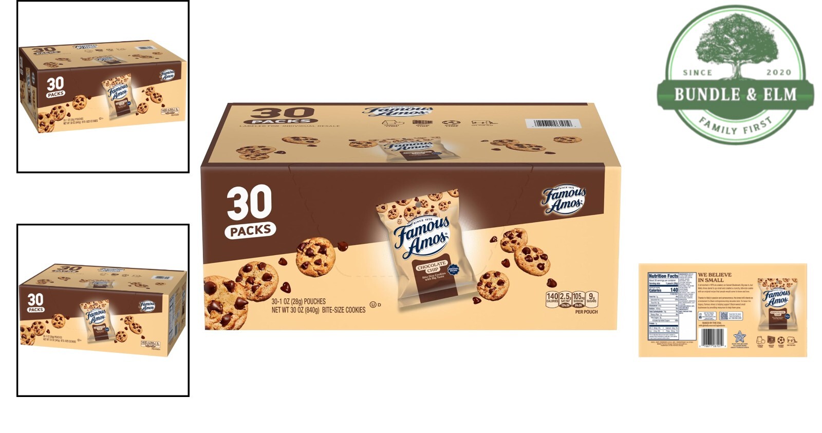 Bite-Size Cookies Chocolate Chip 30 oz Individually Wrapped Snacks Anytime Treat