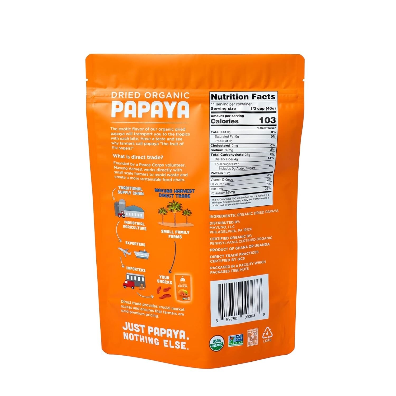Organic Dried Papaya Snacks | 1 Pound Resealable Bag | Gluten Free Healthy Tr…