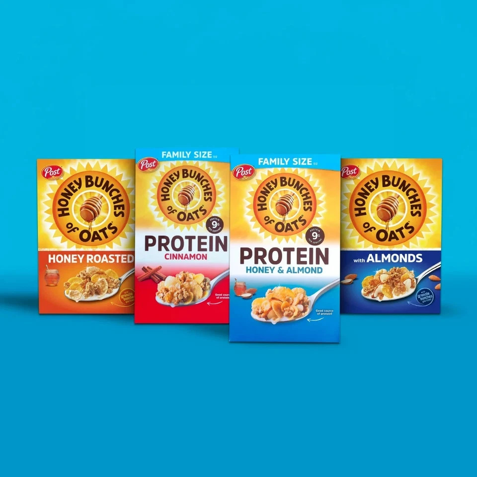 Honey Bunches Of oats PROTEIN Honey & Almond cereal Box 15 oz….