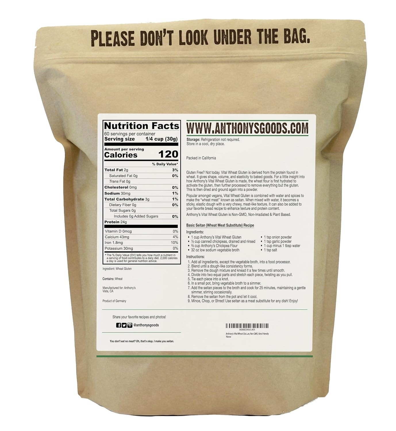 Anthony’s Vital Wheat Gluten, 4 Pound, Vegan, Non GMO, Keto Friendly, Low Carb