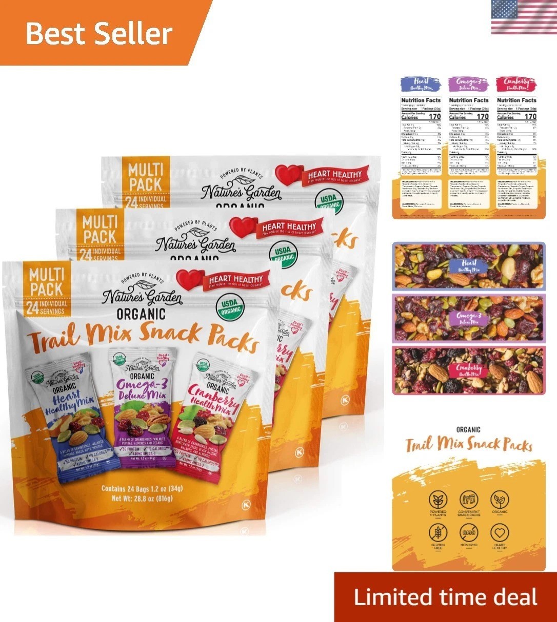 Organic Trail Mix Snack Pack 72×1.2oz Gluten Free Gmo Free