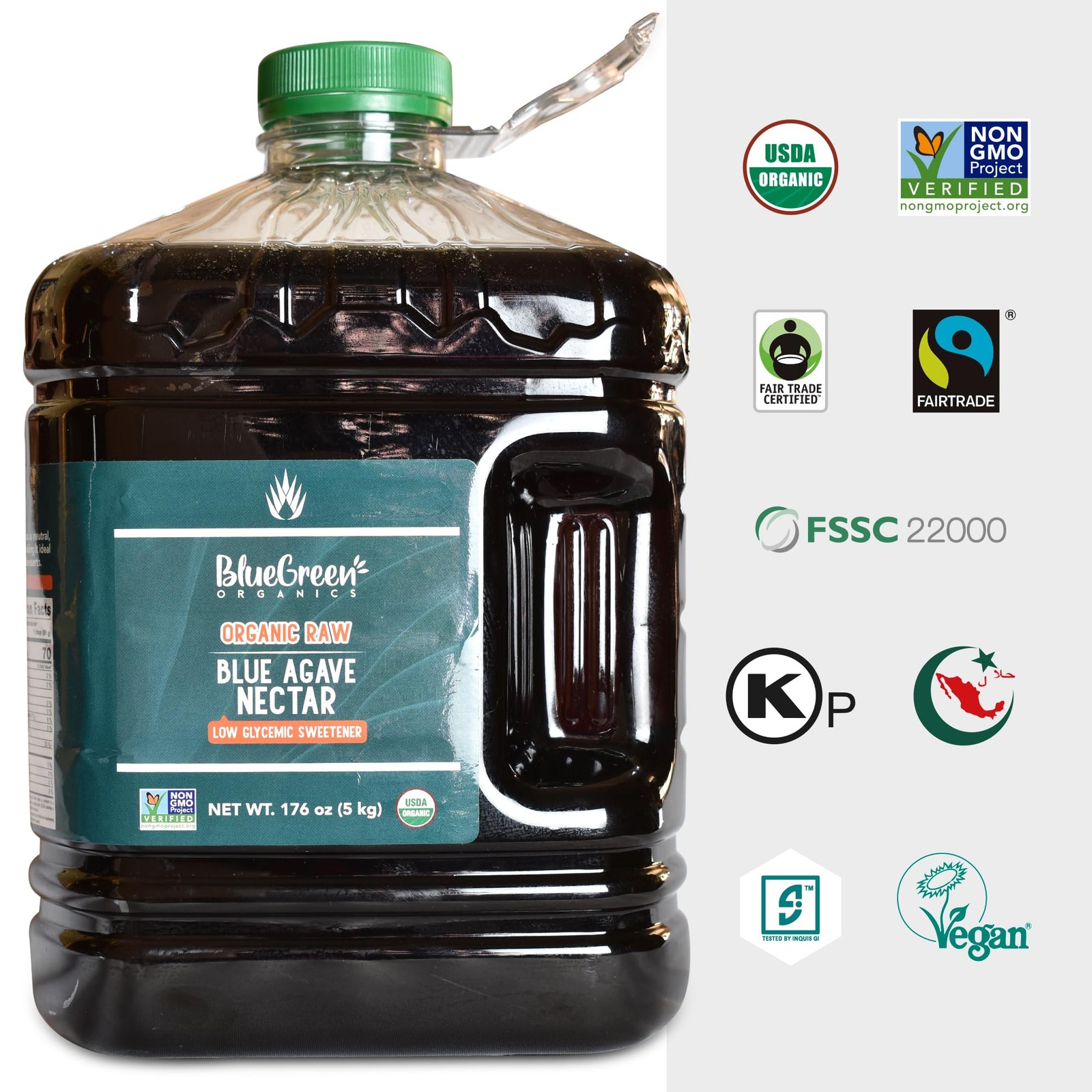 Raw Blue Agave Syrup Natural Low Glycemic Organic Vegan Non-GMO 176 oz Bulk Size