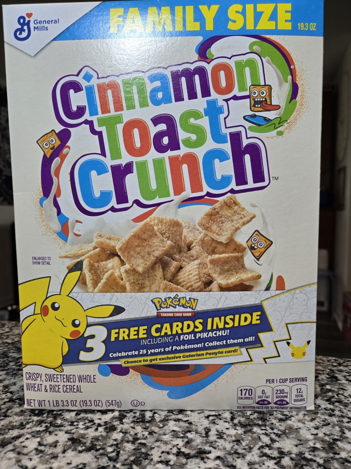 Pokémon 25th Anniversary Pack Cinnamon Toast Crunch Cereal Possible Pikachu Foil