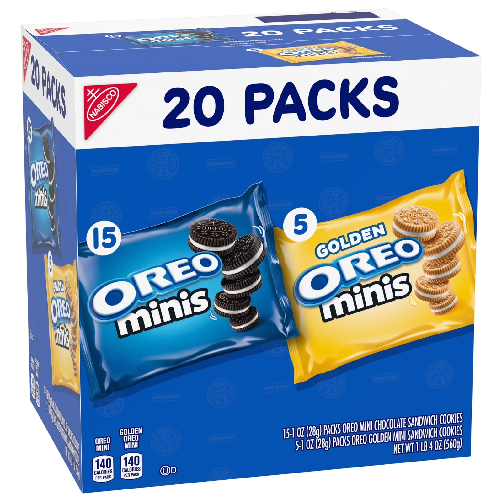 OREO Minis Sandwich Cookies Variety Pack, Original Creme and Golden OREO, 20..