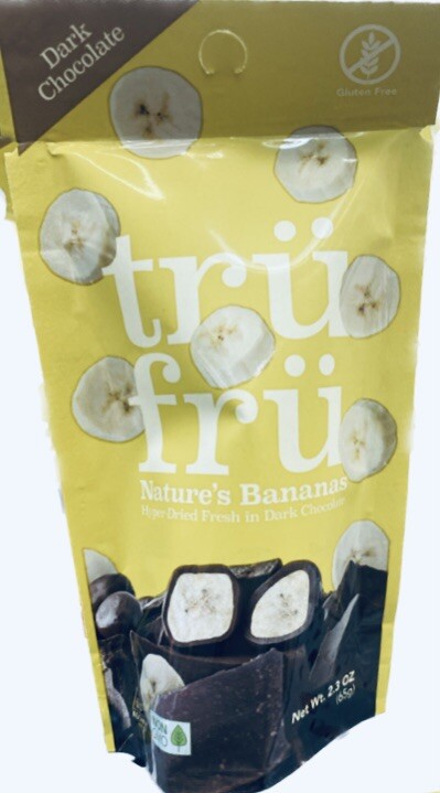 Tru Fru Grab & Go Hyper-Dried Real Bananas in Dark Chocolate 2.3 oz bag