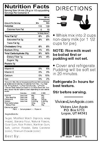 Vegan Creamy Vanilla Pudding by 4pk Dairy Free Soy Free Gluten Free