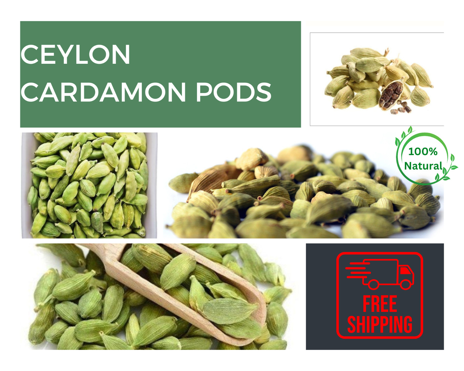 Organic Ceylon Green CARDAMOM Pods Whole Hand Picked 100% Natural High Quality