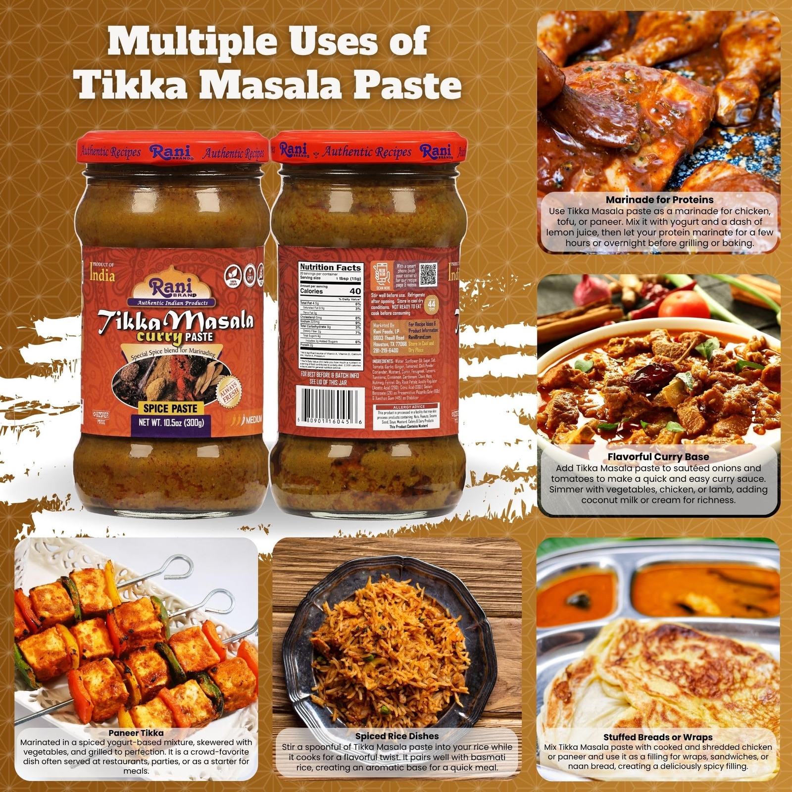 Rani Tikka Masala Cooking Spice Paste 10.5oz (300g) Glass Jar