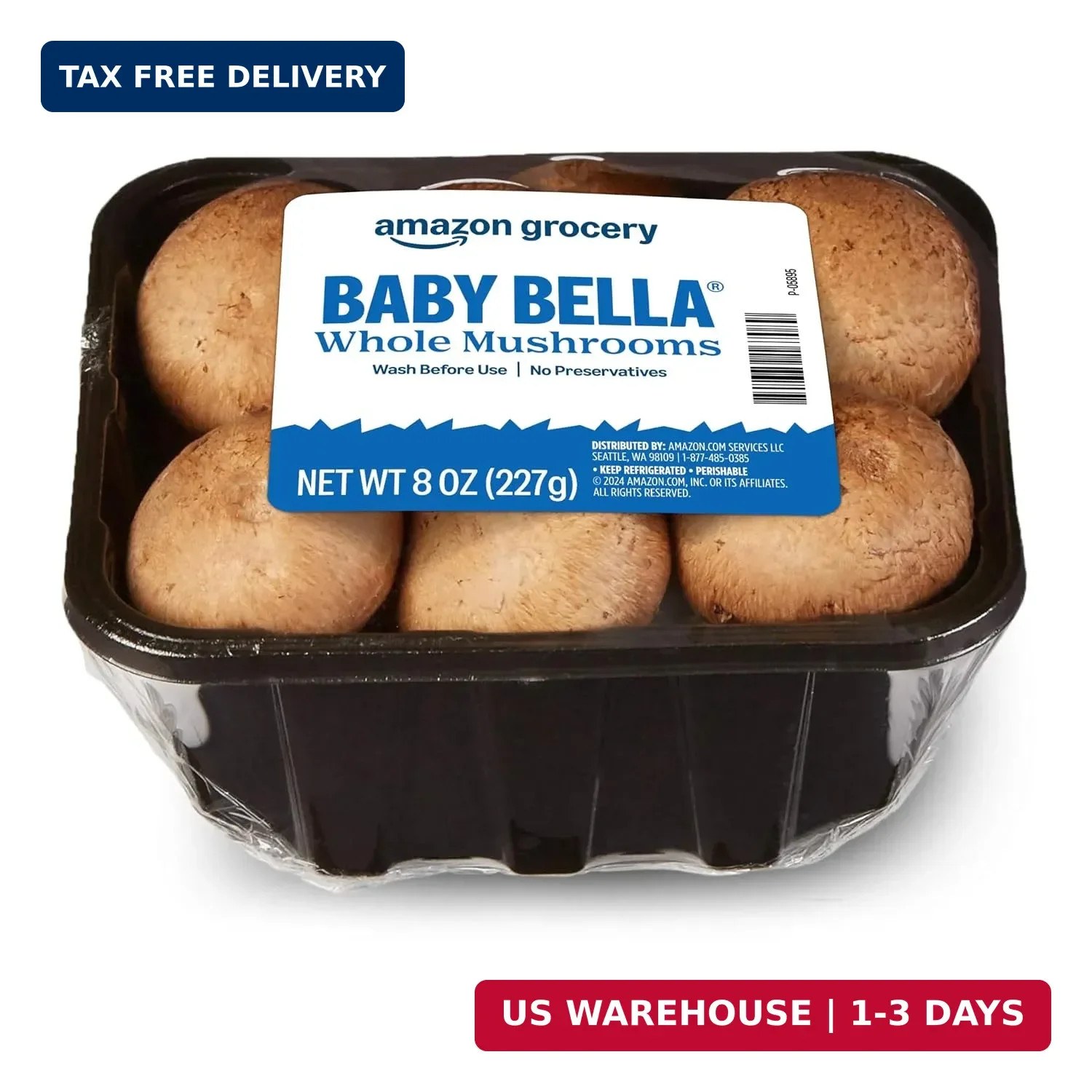 Amazon Grocery, Whole Baby Bella Mushrooms, 8 Oz