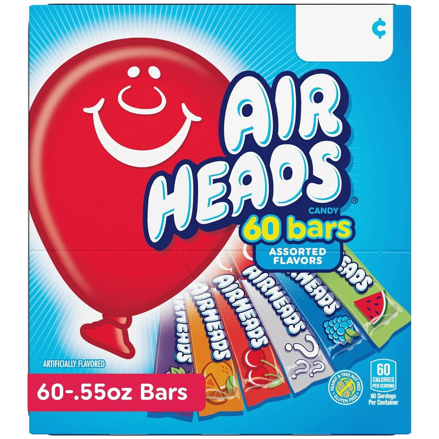 Airheads Chewy Candy Bars, Assorted Flavors, Nut Free, Regular Size, 33 oz, 60 C