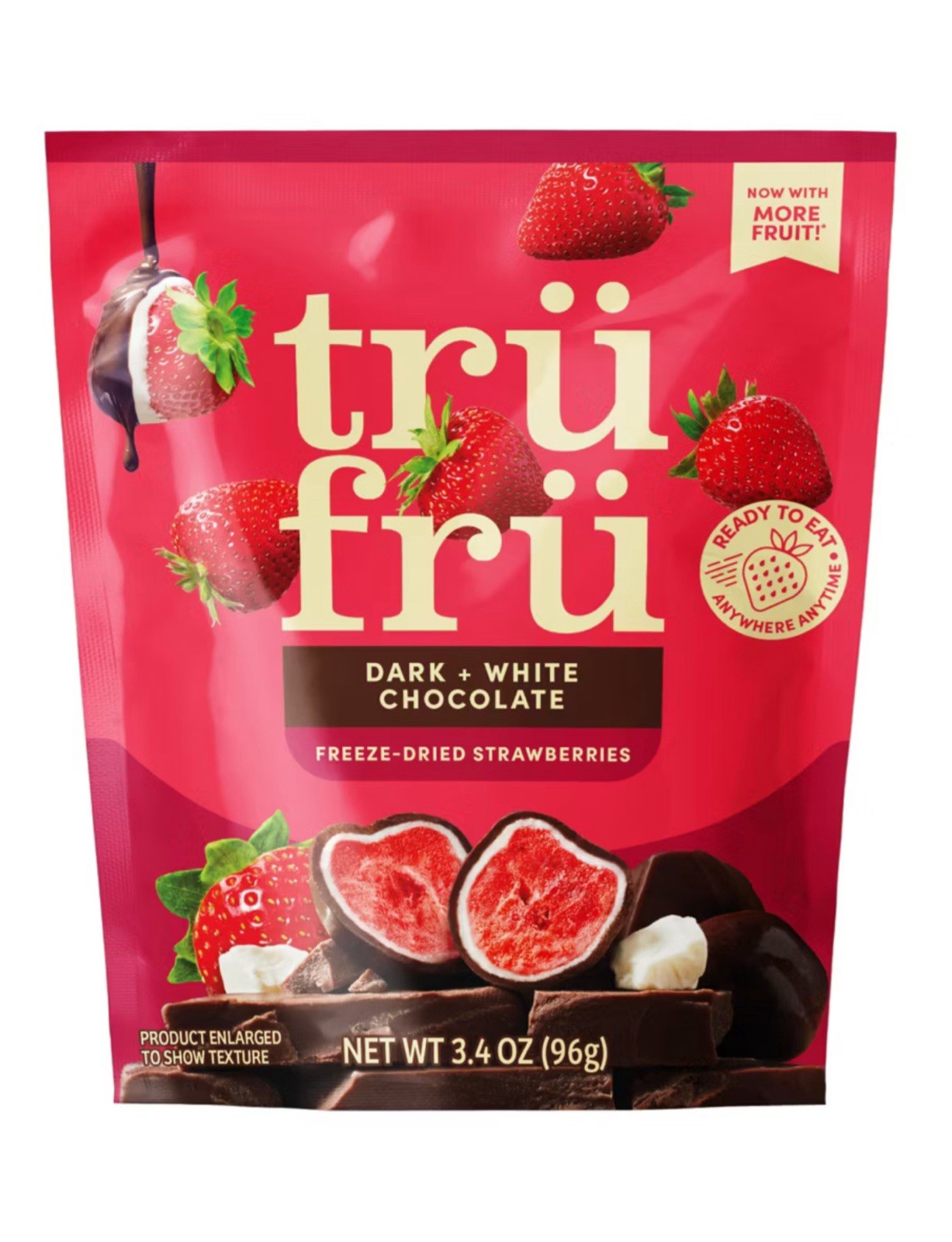🟠 New Tru Fru DARK WHITE CHOCOLATE Freeze Dried Fruit Strawberries Bag 3.4oz