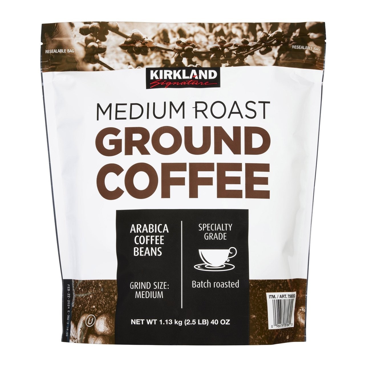 Kirkland Medium Roast Ground Coffee 100% Arabica 40 Oz(2.5 Lb) .