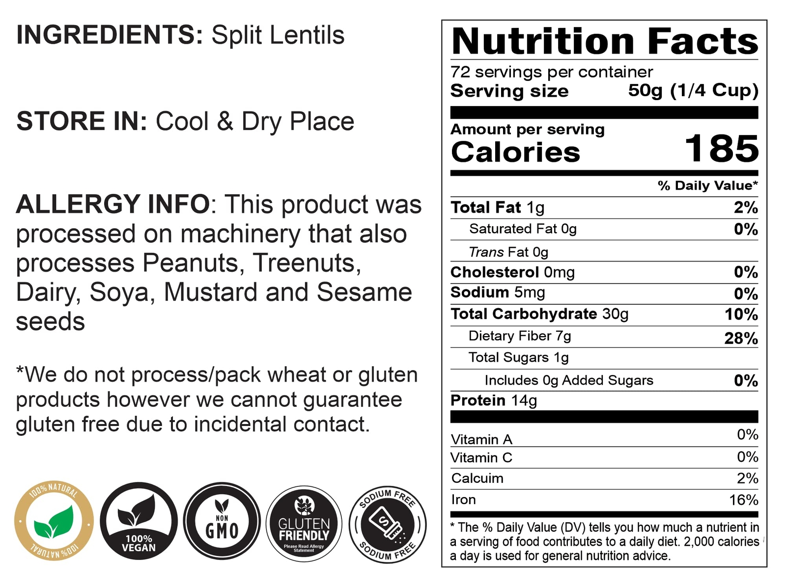 Rani Masoor Dal (Indian Split Red Lentils) Split Gram 8lbs (40lbs) Pack of 5