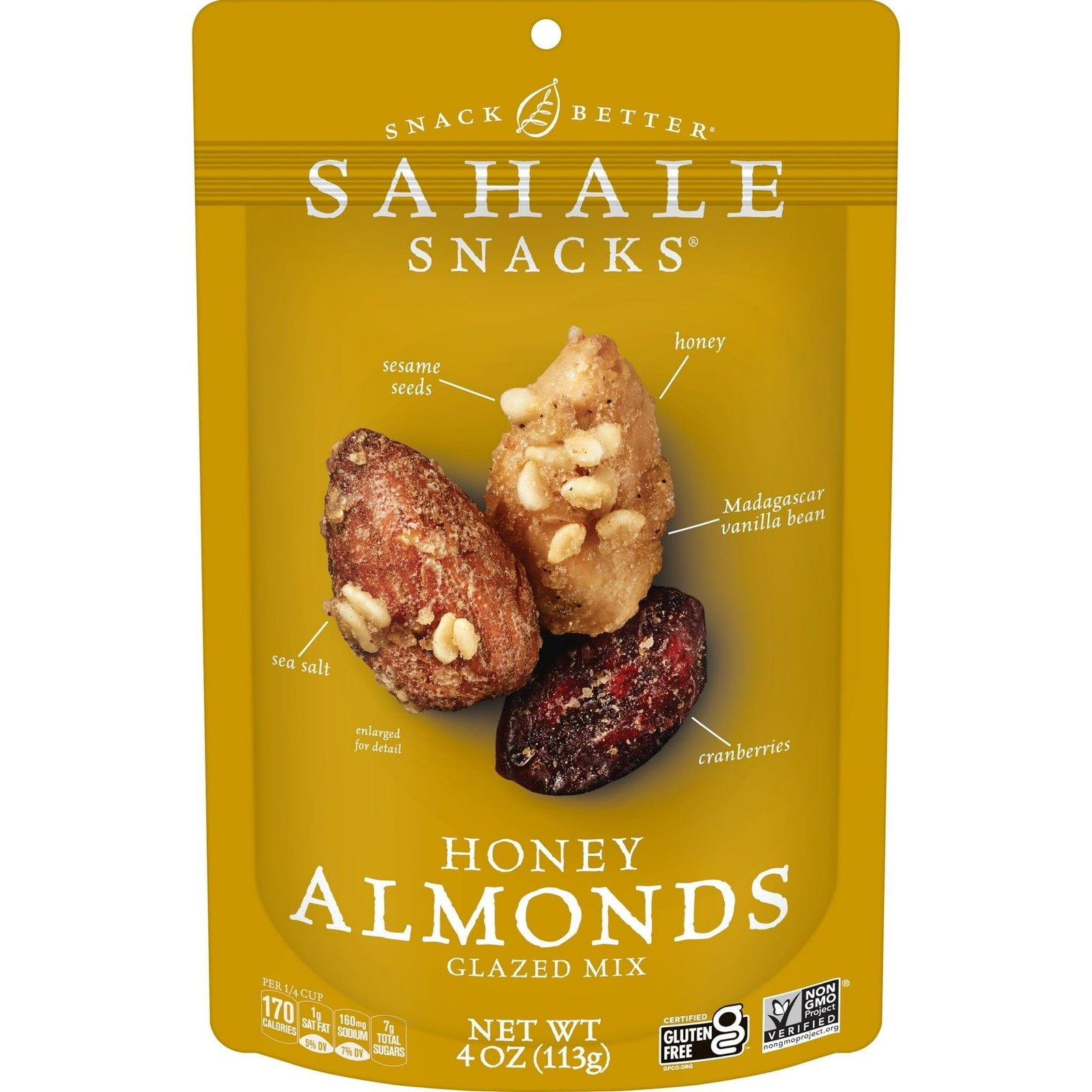 Sahale Snacks Honey Almonds Glazed Mix 4 Ounce Non GMO Gluten Free Snack